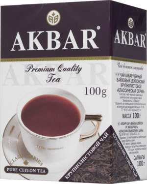AKBAR. Классическая серия черный крупнолистовой чай 100 гр. карт.пачка