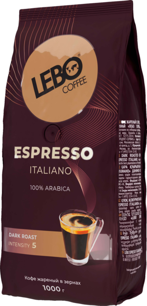 LEBO. Espresso. Italiano (зерновой) 1 кг. мягкая упаковка