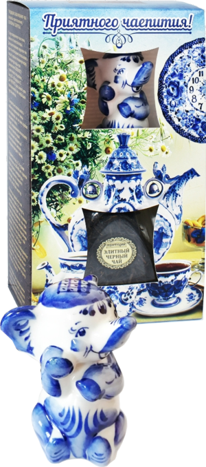 Конфуций. Набор Элитный чай + сувенир Слон 60 гр. чайница керам.
