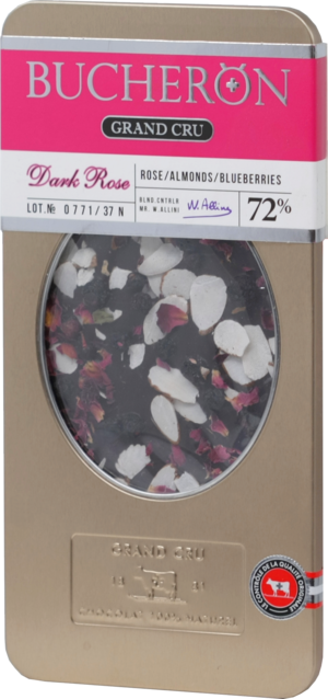 BUCHERON. Grand Cru Dark Rose горький шоколад с розой, черникой и миндалем 100 гр. жест.банка